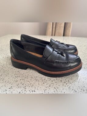 Westlynn Bella Black Leather Tassel Penny Loafers with Lug Sole